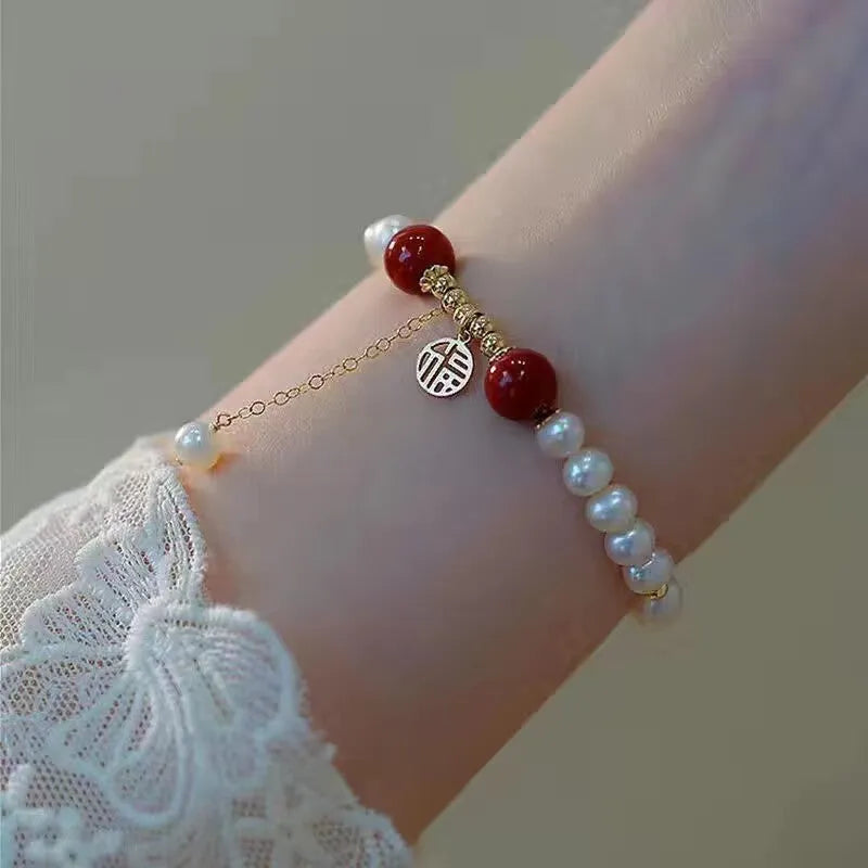 Chinese style glass bead bracelet with bamboo leaf design and manual craftsmanship details.