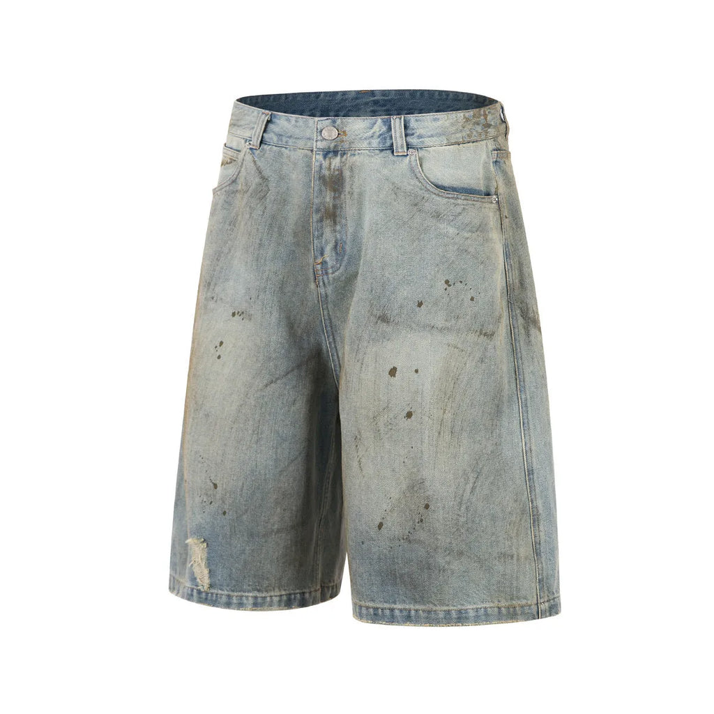 Blue cropped denim middle pants with straight leg and zipper fly closure