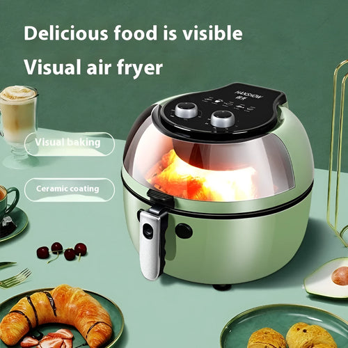 8-litre capacity air fryer oven with mechanical buttons and visible cooking window