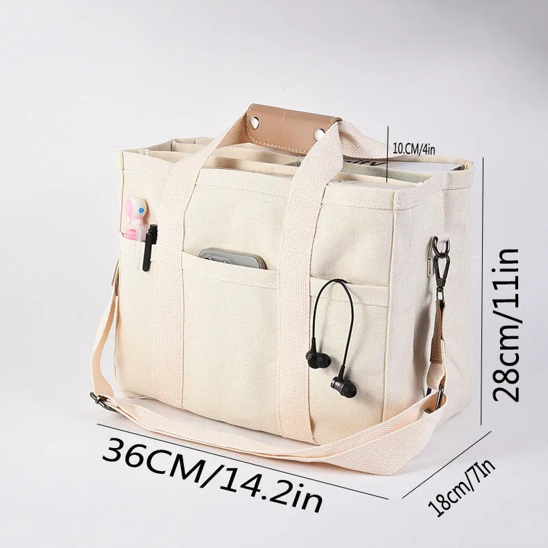 Canvas single shoulder crossbody bag in black, vertical square shape, 36x18x28cm, with zipper and buckle closure