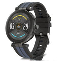 Black smart watch with heart rate monitor on a silicone strap, showing a 1.3-inch display.