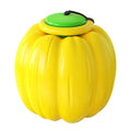 Orange pumpkin-shaped dog chew toy with squeaker for puppies and small dogs