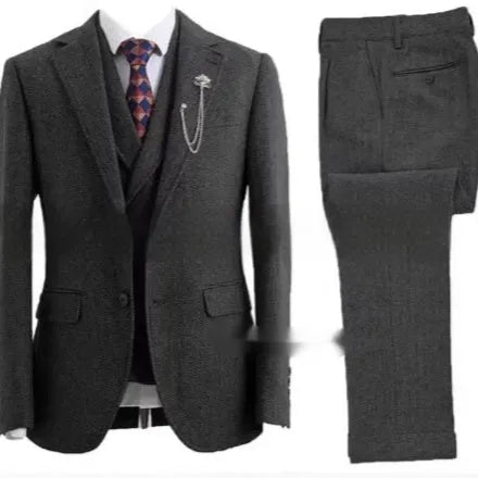 Men's slim fit three-piece nylon suit in light business style colour brown