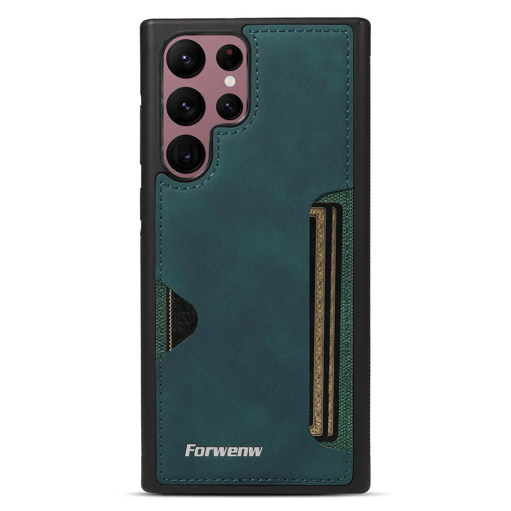 PU leather phone case for Samsung A54 A35 A15 A55 S24 S23 S22 S21 S20 Note20 with card slot, anti-fall, in black brown blue wine red Qingshan Dai
