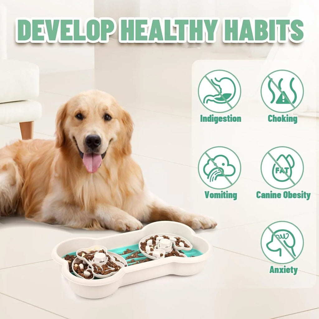 Large green slow feeder dog bowl with separable plates and anti-slip base for large breed dogs.