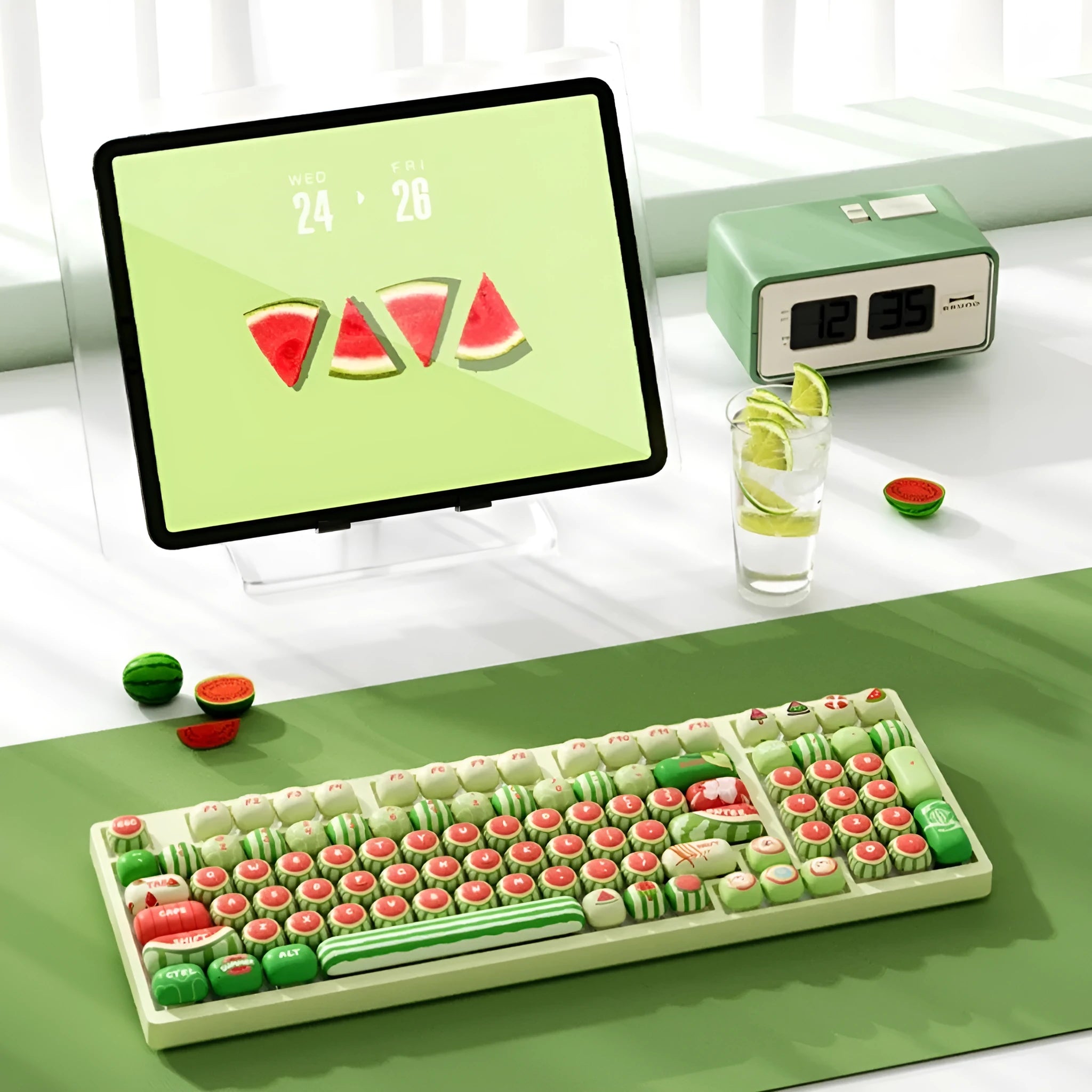 Watermelon theme mechanical keyboard keycaps with five-sided sublimation printing on PBT plastic