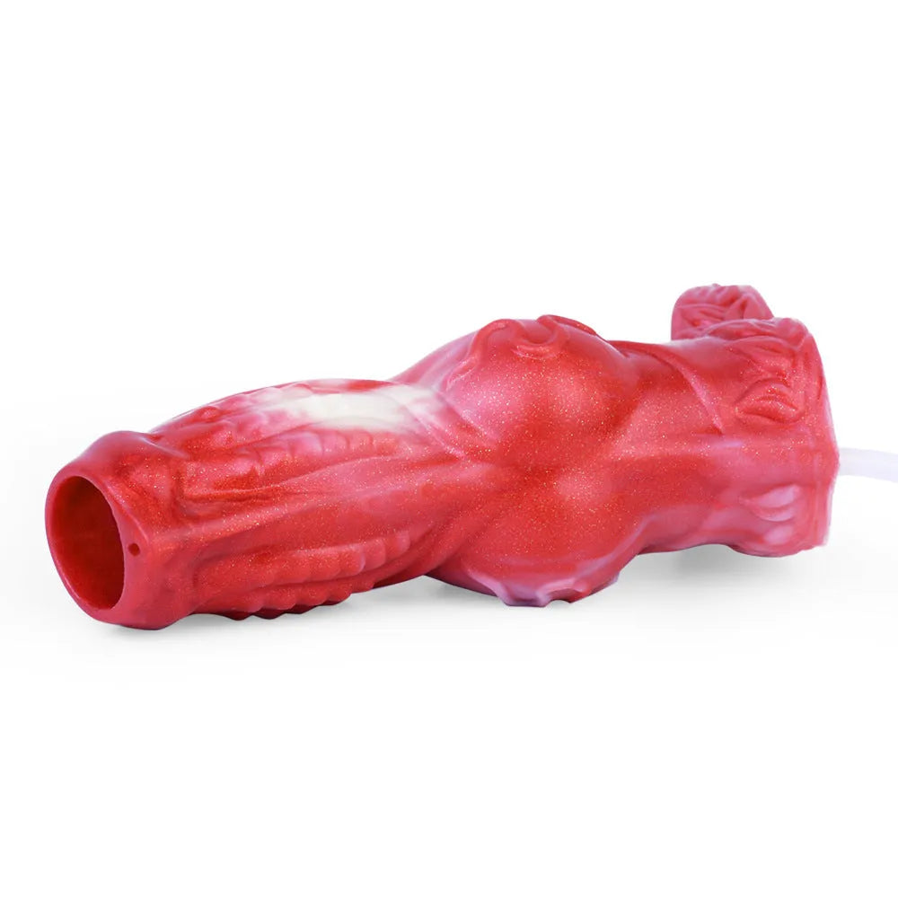 Water spray silicone condom toy set with manual syringe control, includes airbag and balloon attachments