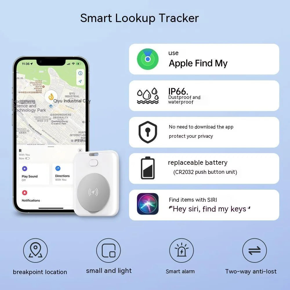 White ABS plastic pet tracking device for Apple users showing portable design