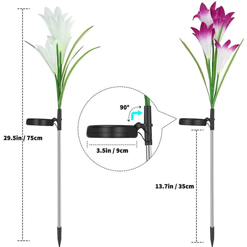 Solar lily flower light 70cm stake with silk cloth head, ABS body, 304 stainless steel ground stake, purple and red options
