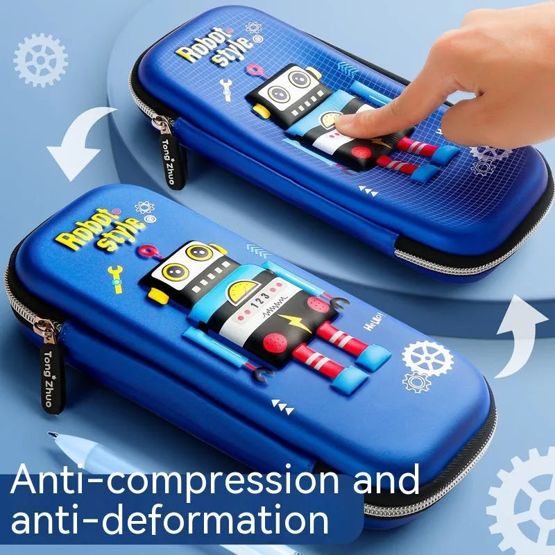 Three-dimensional EVA cartoon pencil case with large capacity, featuring an astronaut design on a blue background