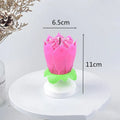 Lotus music birthday candle in pink, blue or rainbow, paraffin and ABS, flower-shaped rotating cake topper