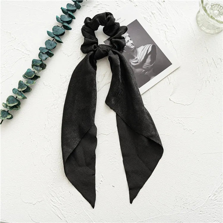 Long ribbon cloth hair ring headband with large intestine ring design in Spring dark green ribbon colour