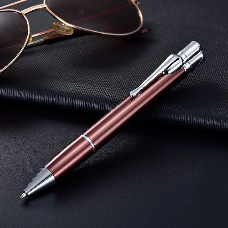 Slim metal pen lighter with windproof jet flame, keychain attachment, in choice of colours.
