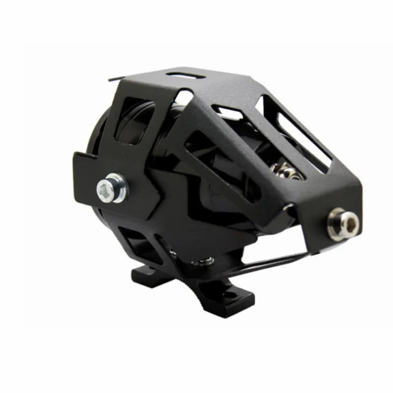 Black plastic motorcycle LED spotlight with 125W power and 50m range, 12x8cm size