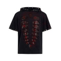 Black men's hooded short-sleeved t-shirt with sequin detailing and loose fit