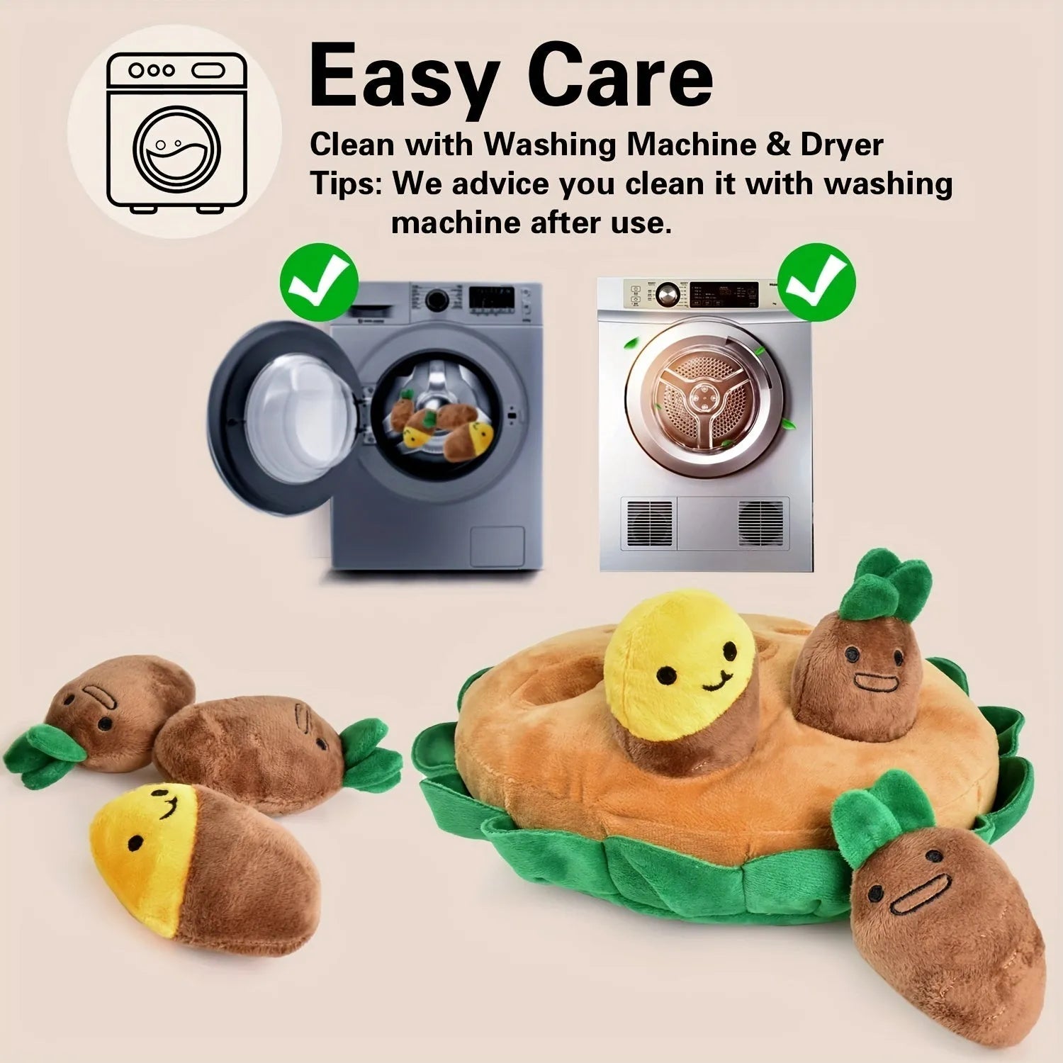 Yellow interactive dog puzzle pad with removable squeaky plush toys for foraging training