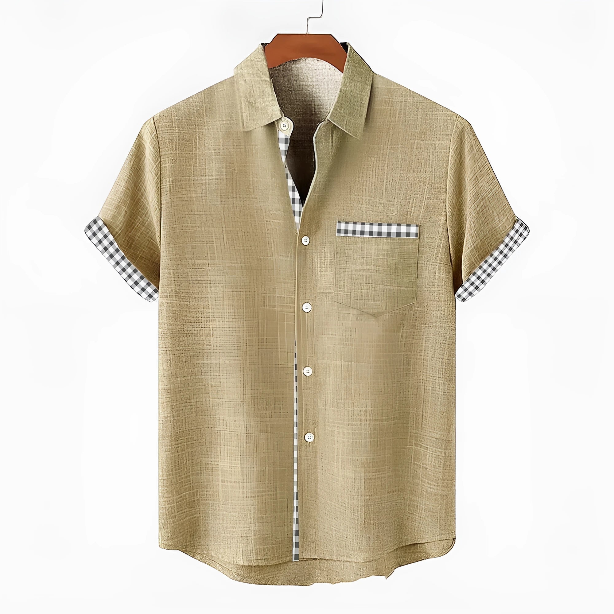 Linen short sleeve shirt with ocean fish pattern lapel in loose fit casual style