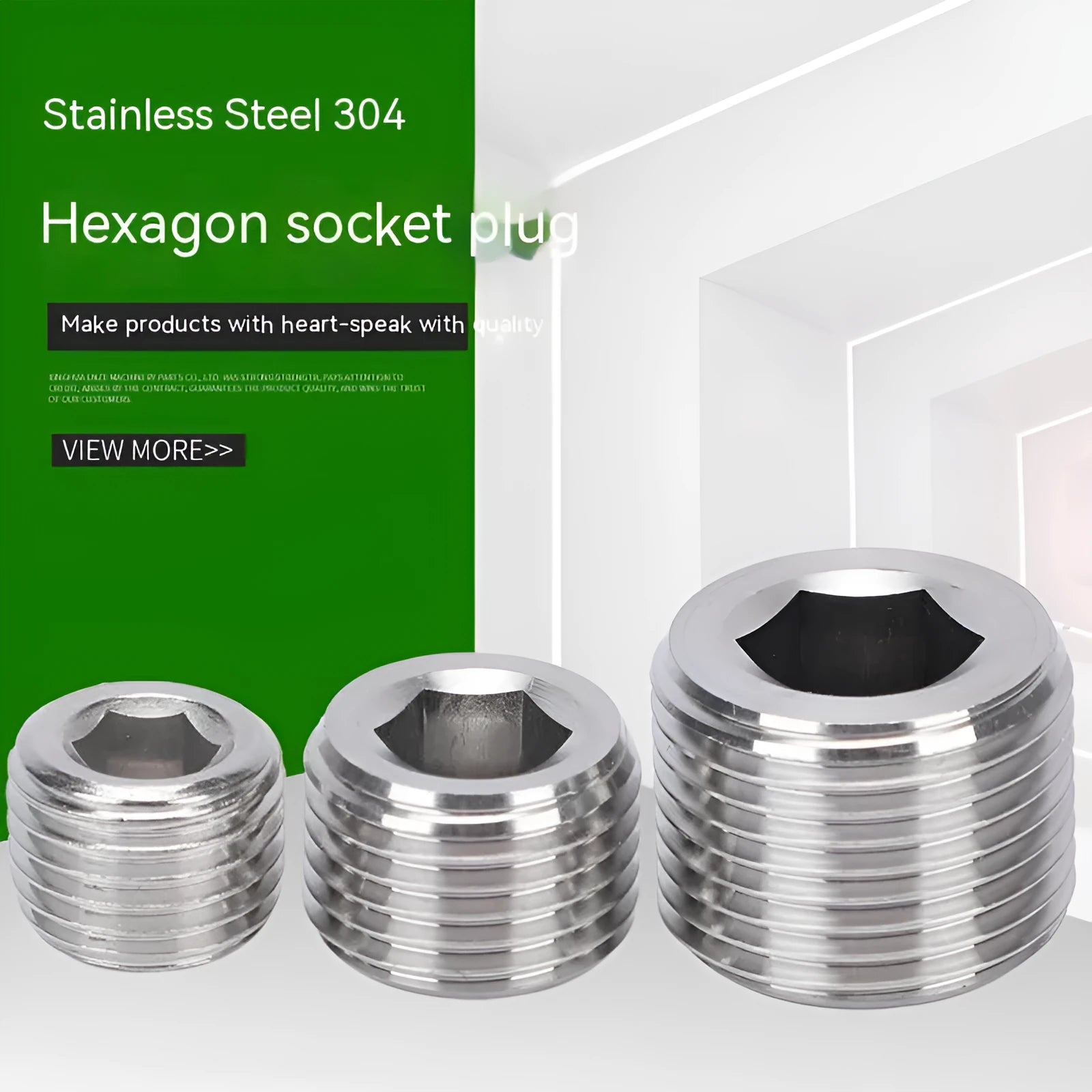 Stainless steel hexagon plug for 3/8 inch bulkhead pipe fitting