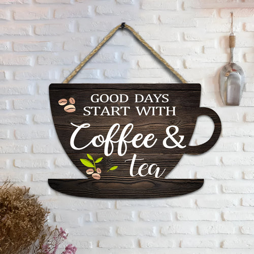 American country retro coffee cup wooden wall hanging with UV print, 30x20cm, for kitchen or restaurant decor