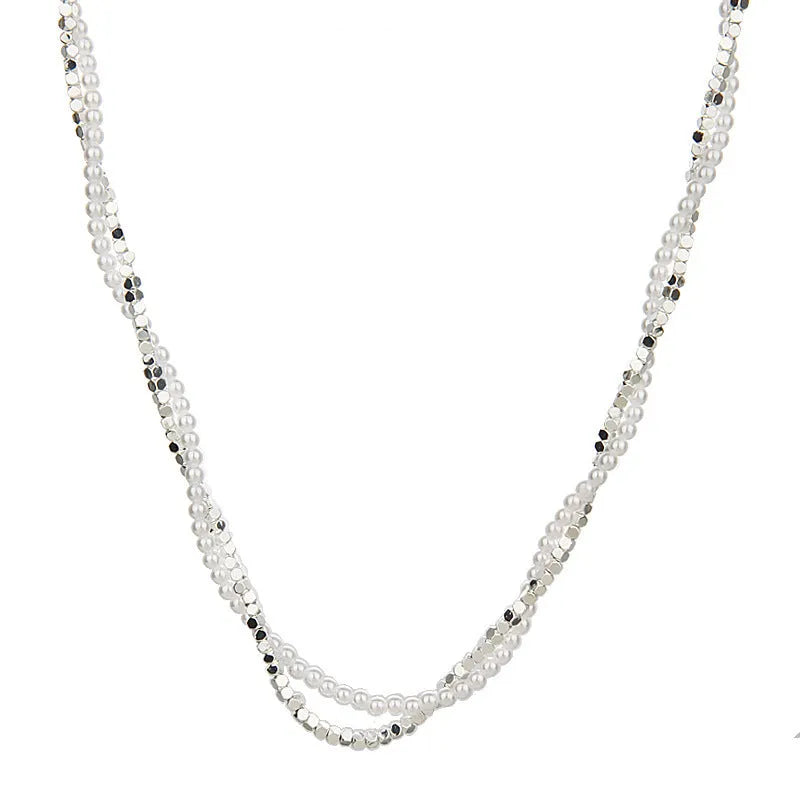 Double-layer winding small pieces silver pearl necklace for women fashion OL style with copper pearl chain