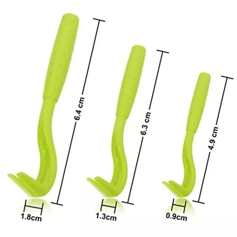 Set of three blue plastic tick removal hook tools for dogs and cats on a white background.