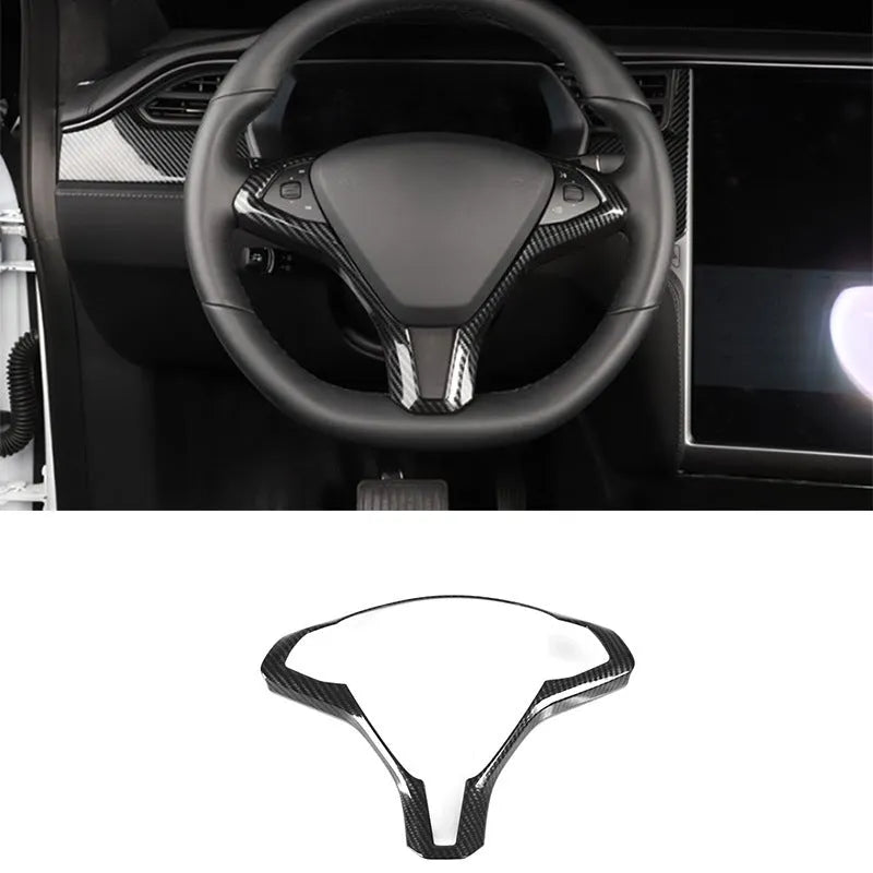 Tesla Model S steering wheel decorative frame in black carbon fibre colour