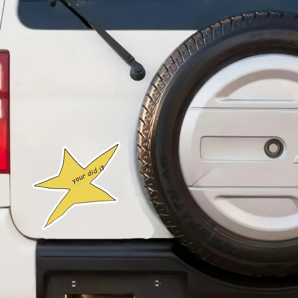 Funny facial expression waterproof vinyl sticker, available in 3.5 x 3.5 inch and 7 x 7 inch sizes.