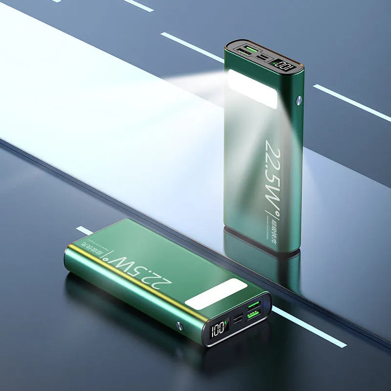 Alloy 22.5W super fast charging 20000mAh power bank in black, showing LCD display and compact size.