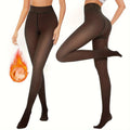 Selection of anti-snagging wool-lined leggings in black, coffee, and silver silk styles showing footed and footless designs.