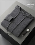 Men's light gray cashmere hooded sweatshirt and long pants set on a hanger.