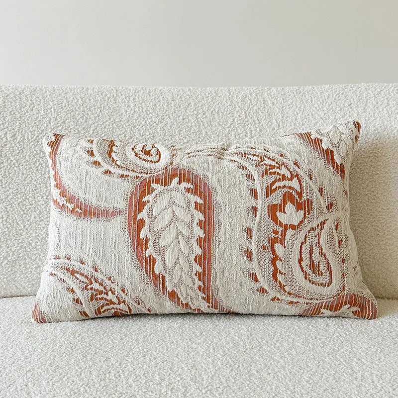 American-style yarn-dyed jacquard thickened paisley sofa cushion cover in amber with plant and flower pattern