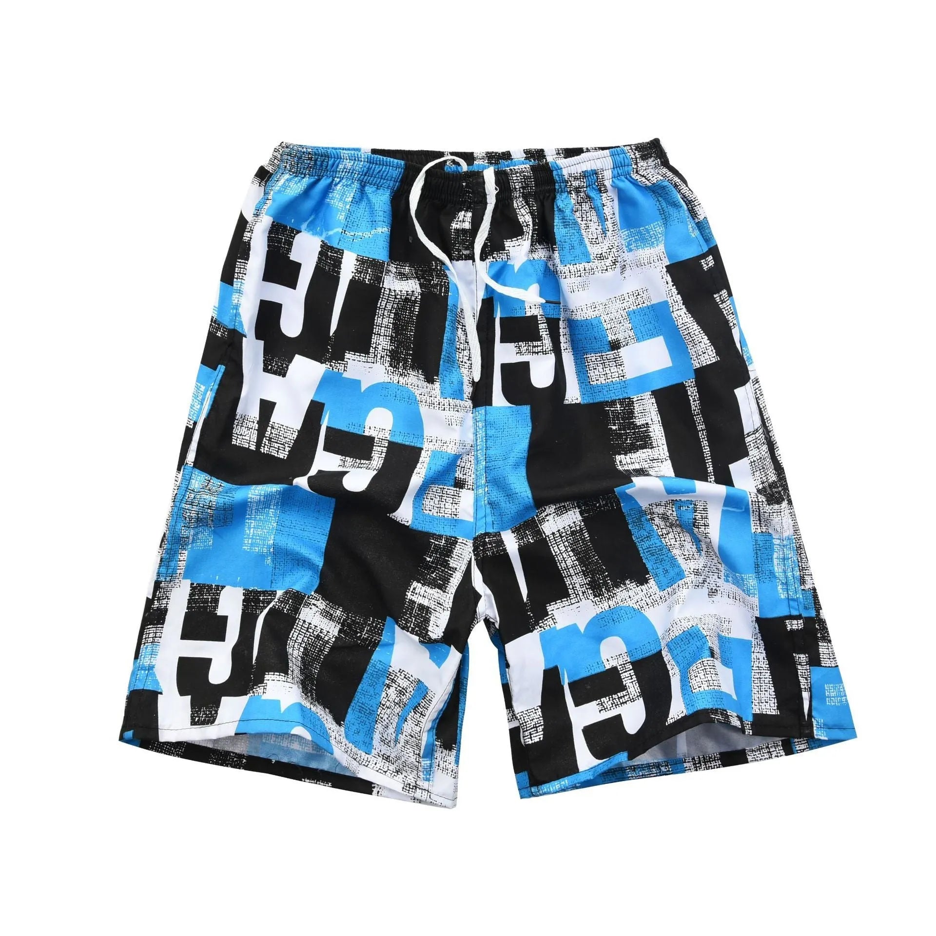 Men's floral print five-point swimming trunks in polyester fabric for pool and beach use