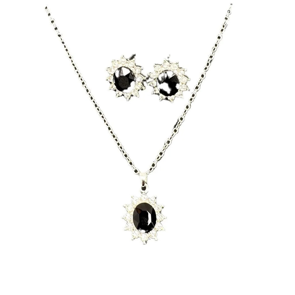 Women's sunflower zircon alloy necklace and earring set in multiple colour options on a regular chain.
