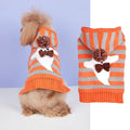 Orange striped knitted acrylic pet sweater with hood and fur ball decoration for Halloween
