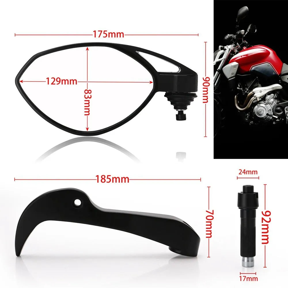 Black motorcycle hand guard with glass secondary side mirror and plastic housing