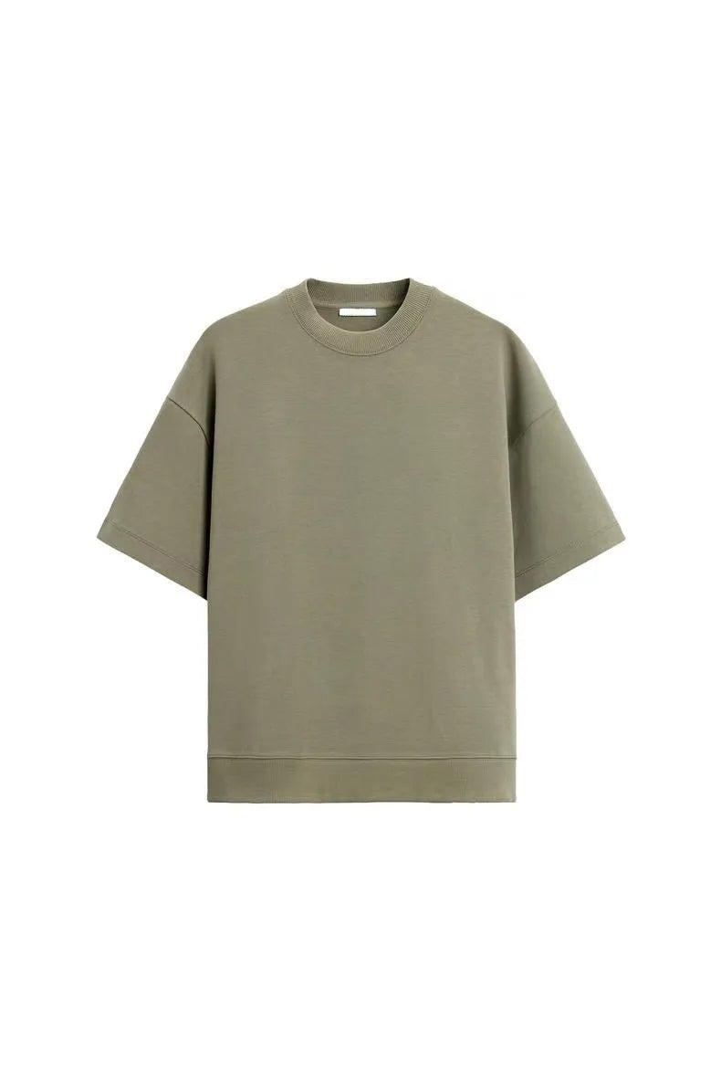 Double-sided loose short sleeve top and shorts set in urban style with round collar