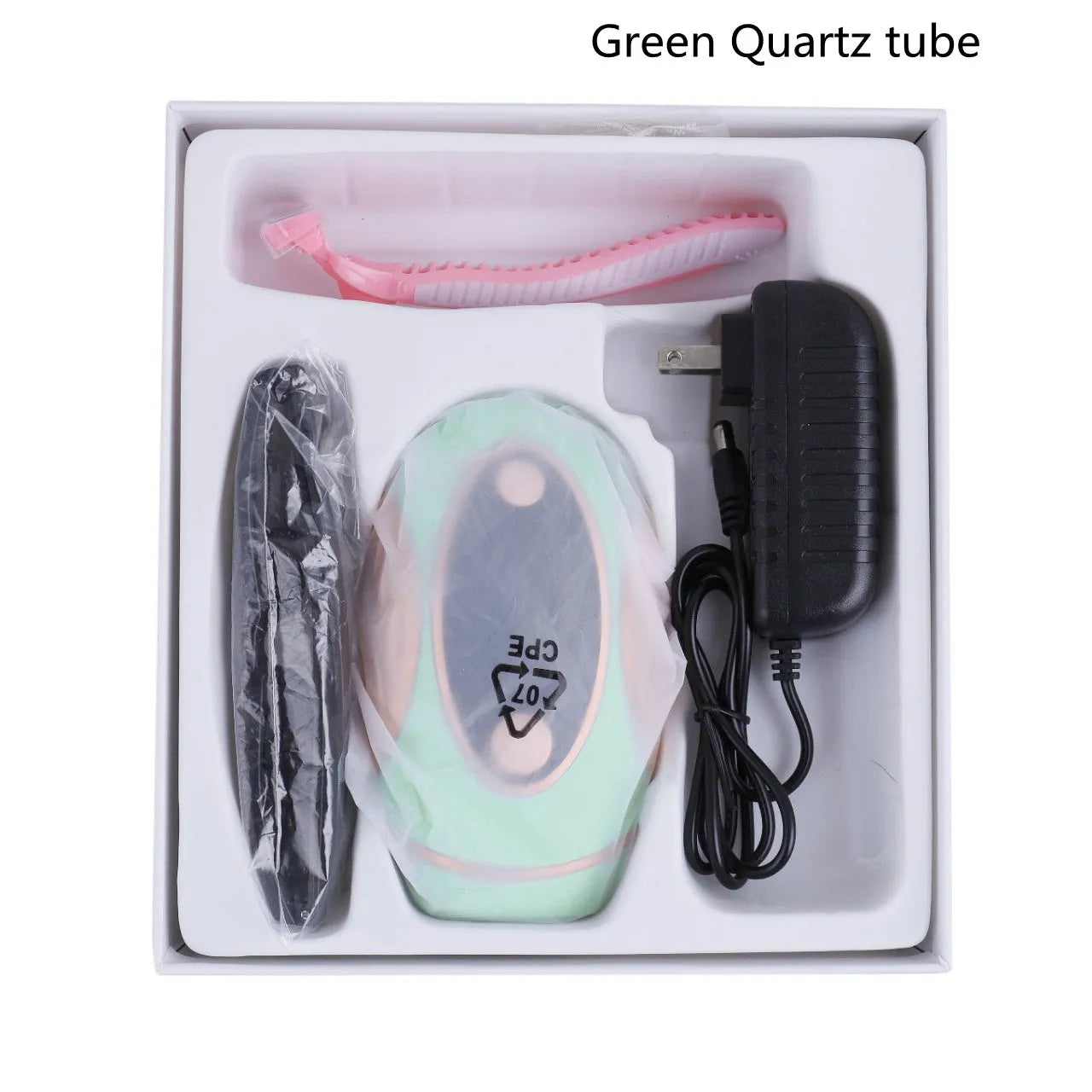 Black ABS IPL laser hair removal machine with 350,000 flashes for full body use, compact 14x7.5x4.5 cm