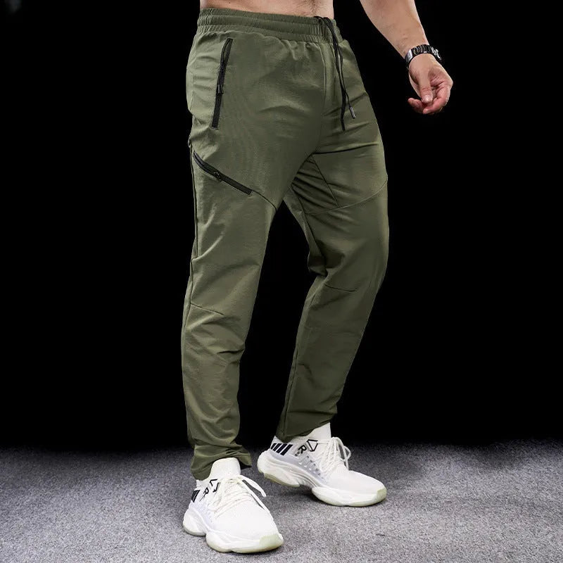 Men's waterproof quick-drying nylon exercise trousers in Army Green colour