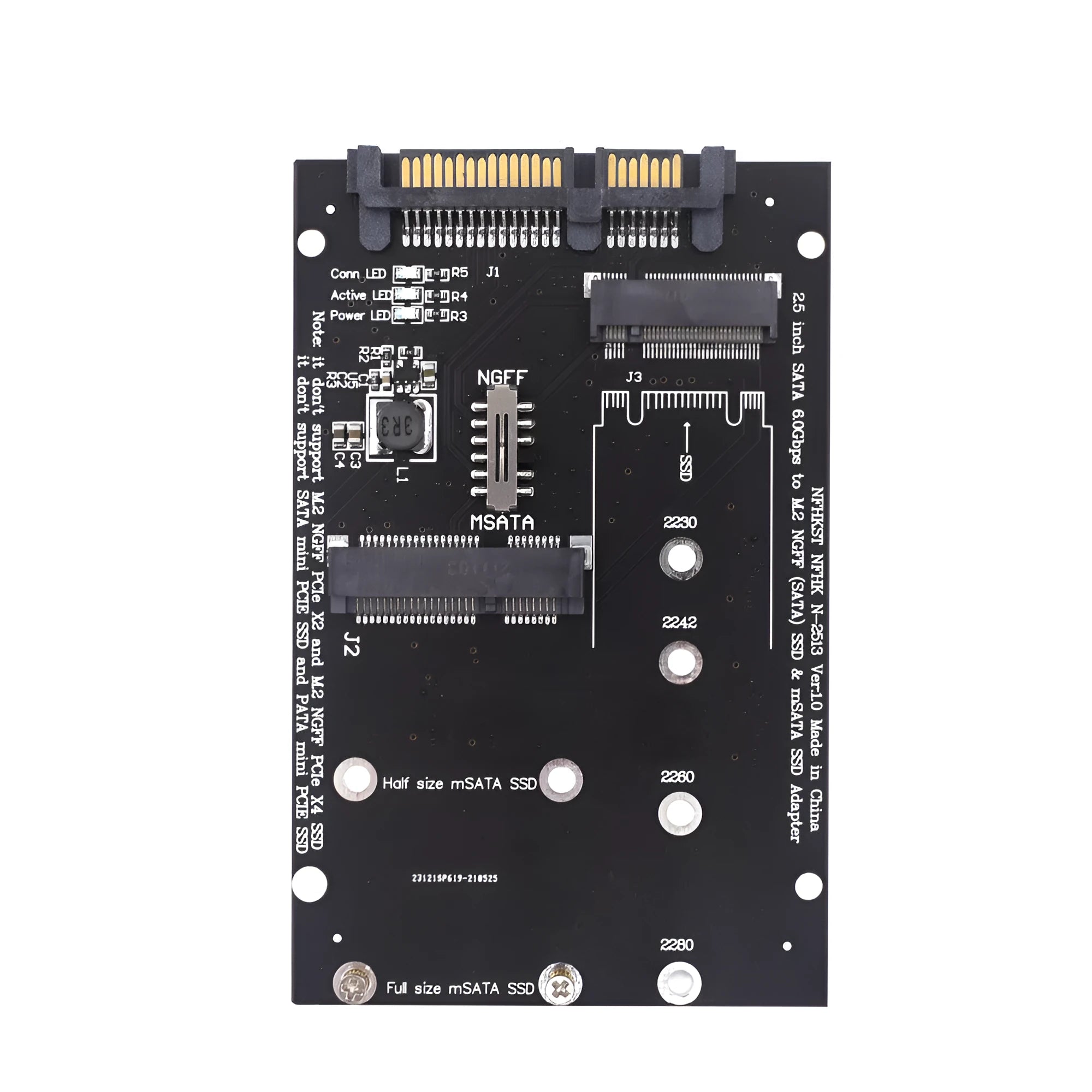 SATA3 to M.2 NGFF MSATA SSD conversion adapter card on a black or blue printed circuit board.