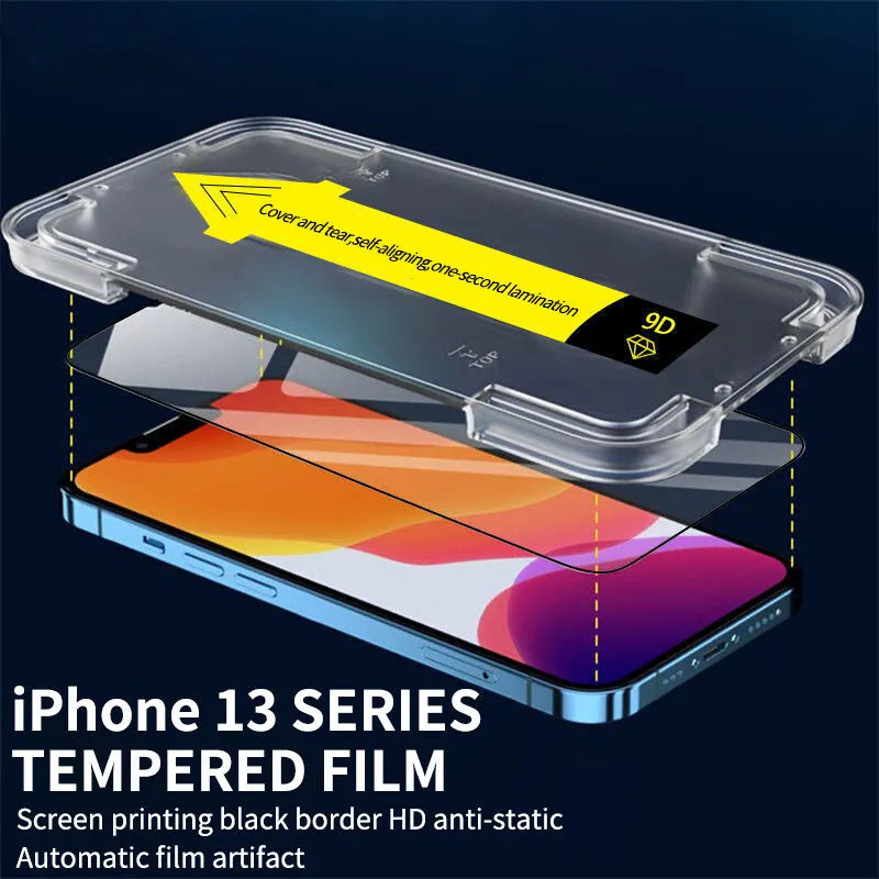 Tempered glass screen protector with anti-peep and dust-proof features for iPhone models, high definition front film.