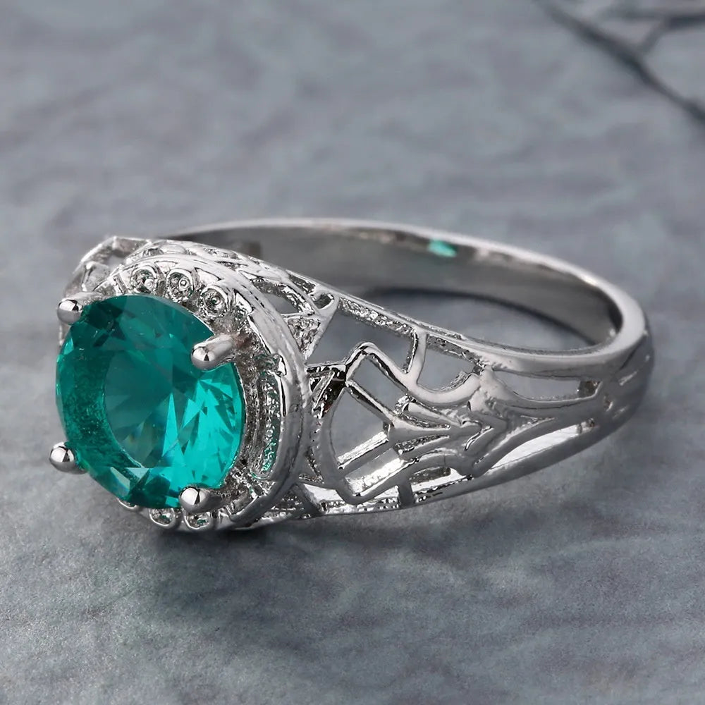 Copper plate inlaid zircon ring silver electroplated finish unisex sizes 6 to 10