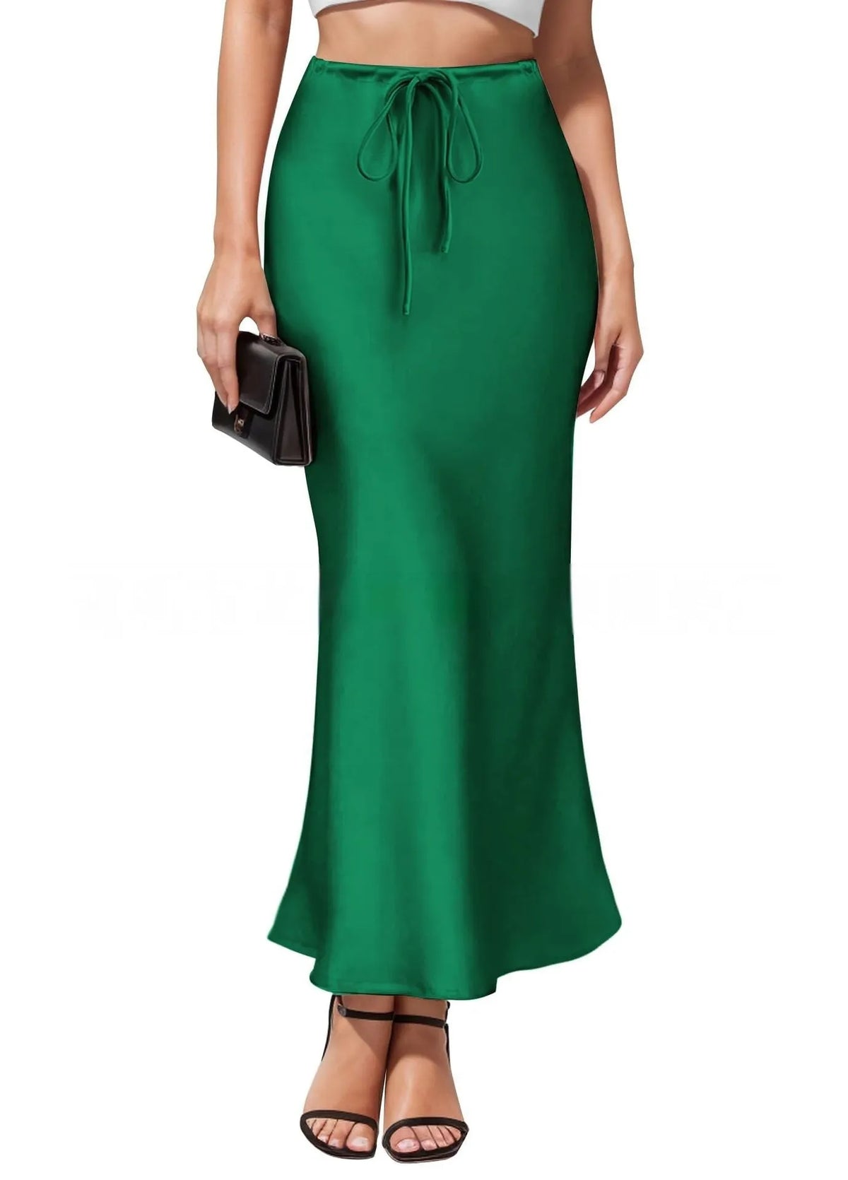 Asymmetric high-waist acetate satin skirt in solid colour with irregular stitching detail