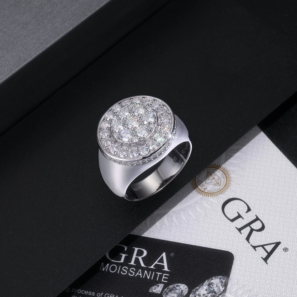 Crown Of Kings men's moissanite wedding ring set on S925 silver platinum-plated band in gift box