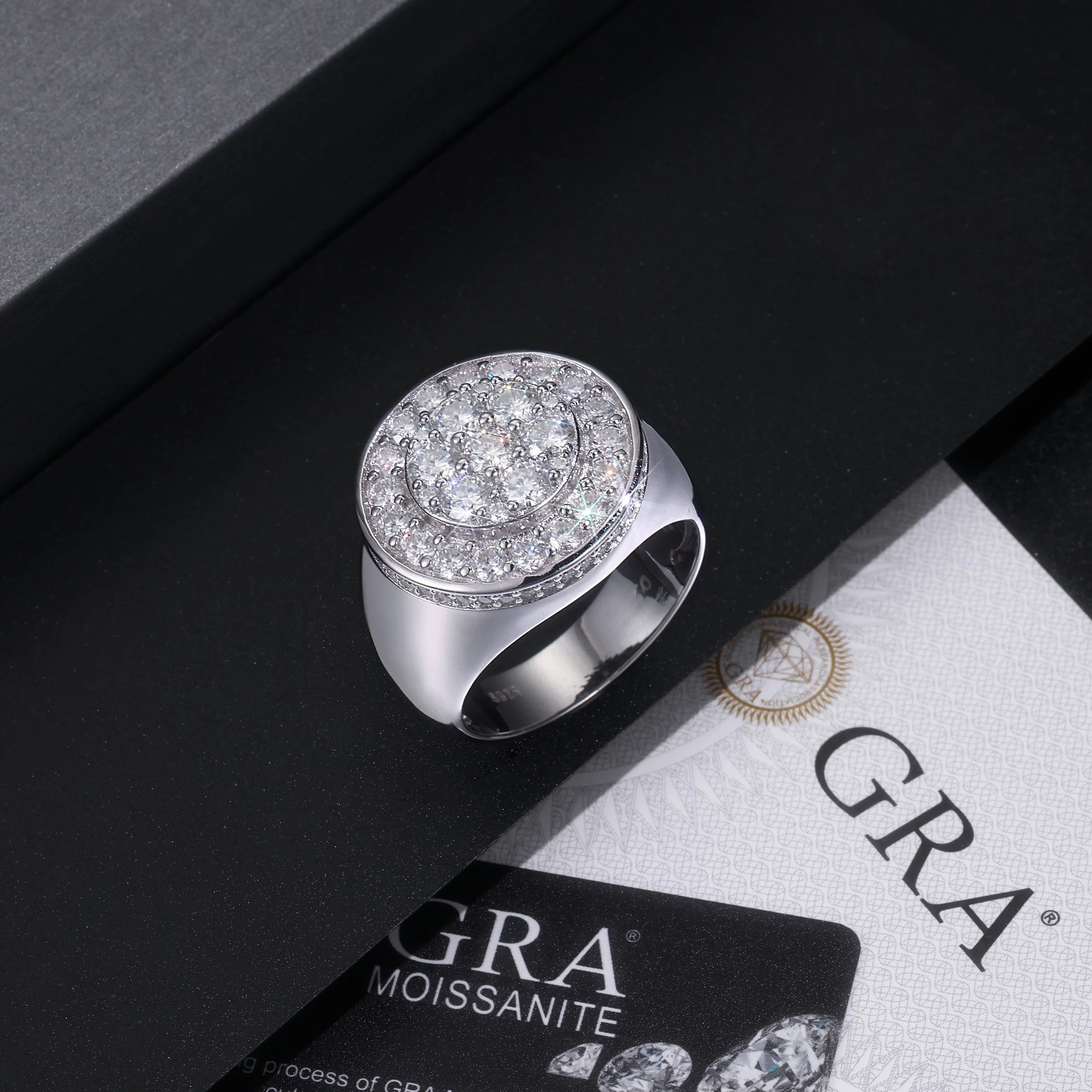 Crown Of Kings men's moissanite wedding ring set on S925 silver platinum-plated band in gift box