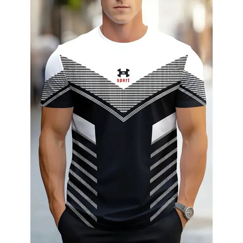 Men's loose fit short sleeve T-shirt with digital 3D printing pattern in picture style colours