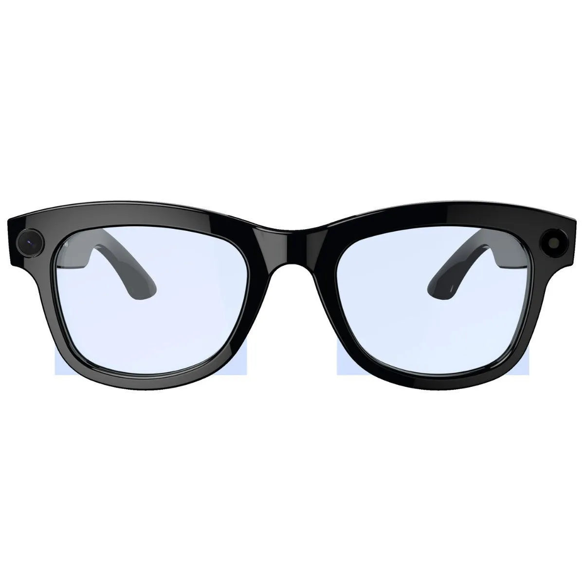 M01 black and transparent lens HD camera AI translation intelligent video glasses on a stand.
