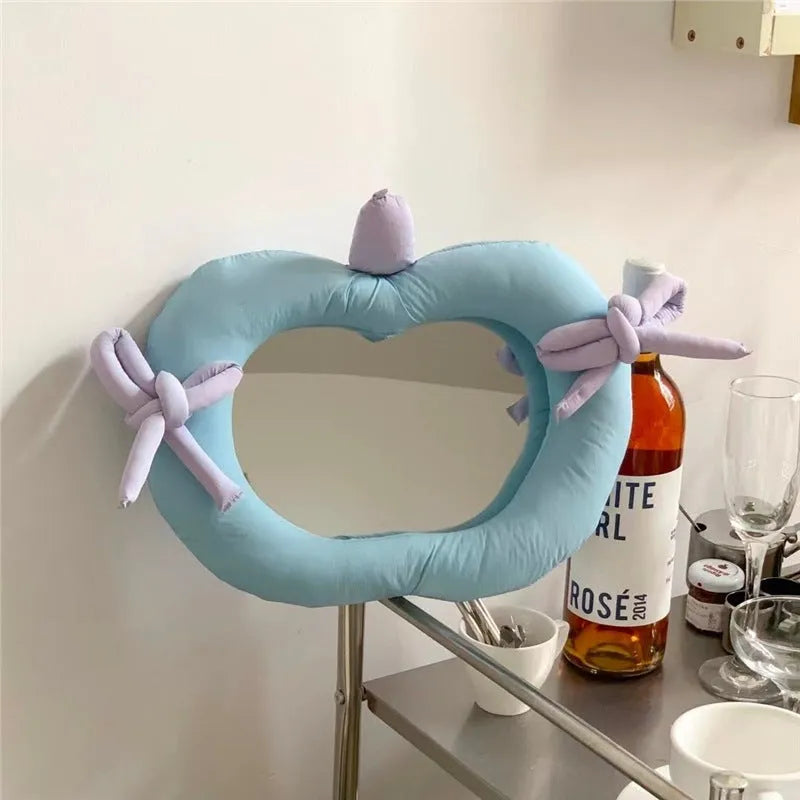 Korean-style decorative mirror with aluminium lens and soft fabric backing