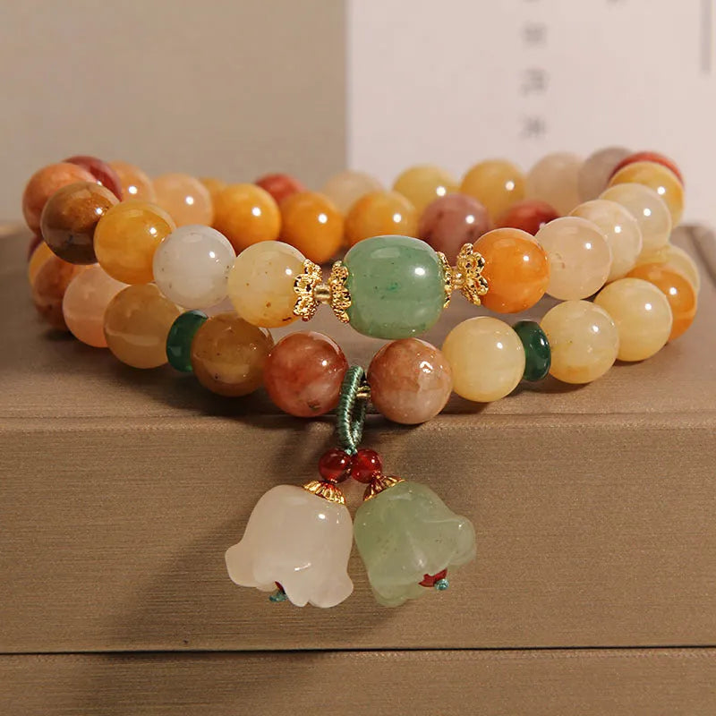 Natural jade multi-layer bracelet with orchid pendant for women, adjustable wrap design