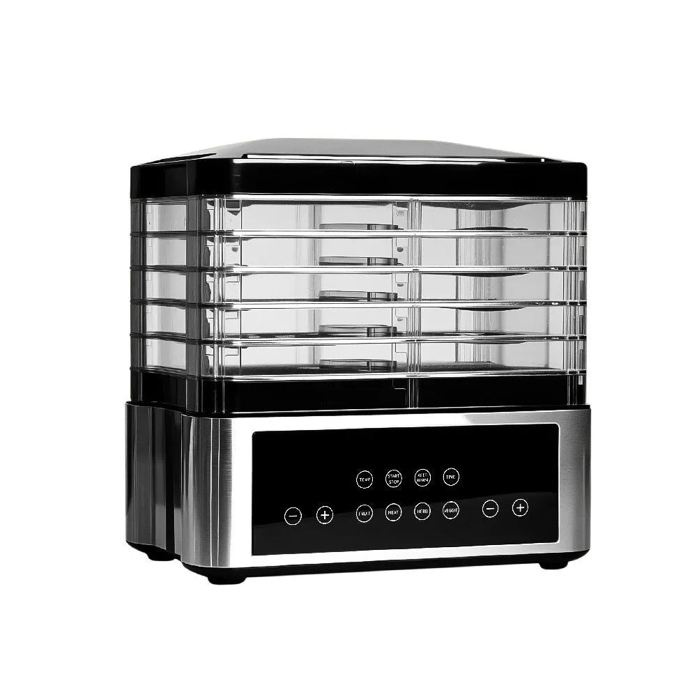 Silver stainless steel fruit dehydrator with 14L capacity on kitchen counter