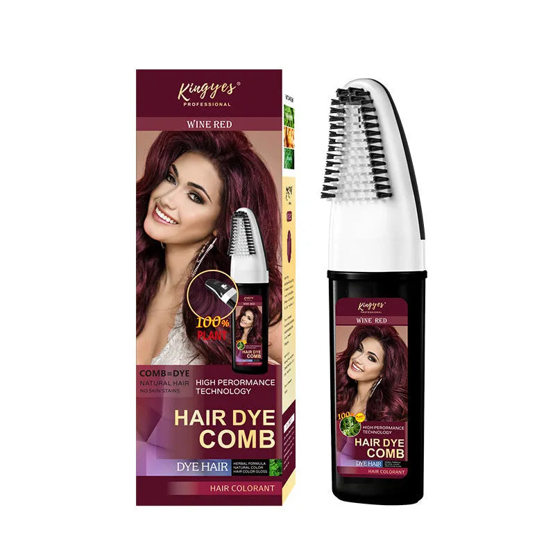 Easy comb applicator hair dye bottle in brown, wine red, and dark brown shades, 200ml.